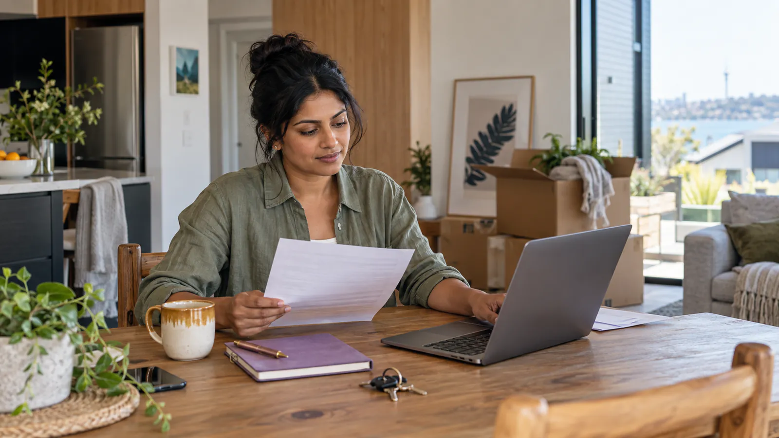 A homeowner reviewing an insurance policy document at home